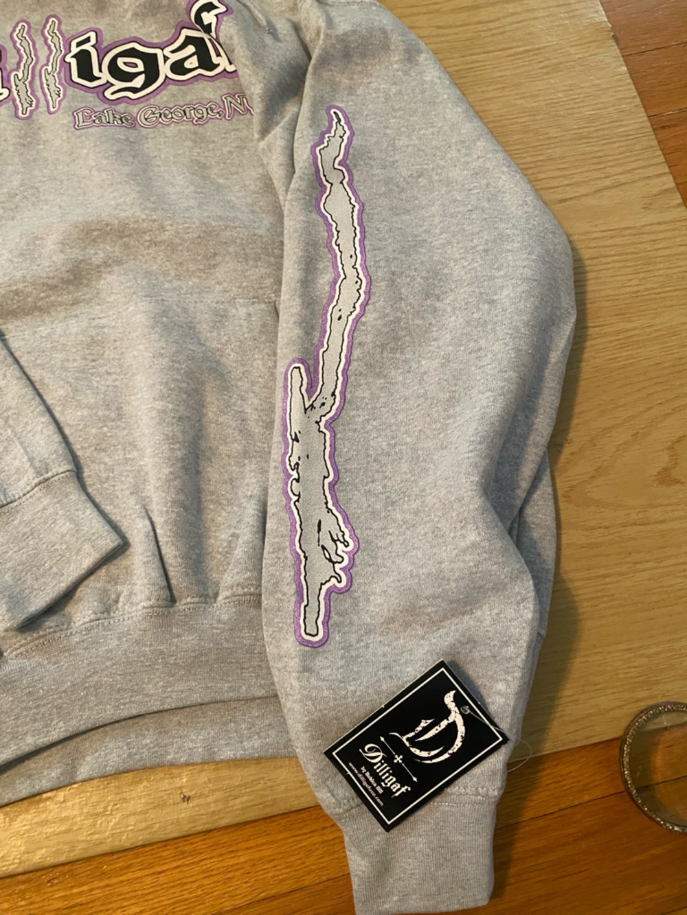 Dilligaf Grey Graphic Hoodie with Purple Accents from LAKE GEORGE NY - Picture 5 of 14